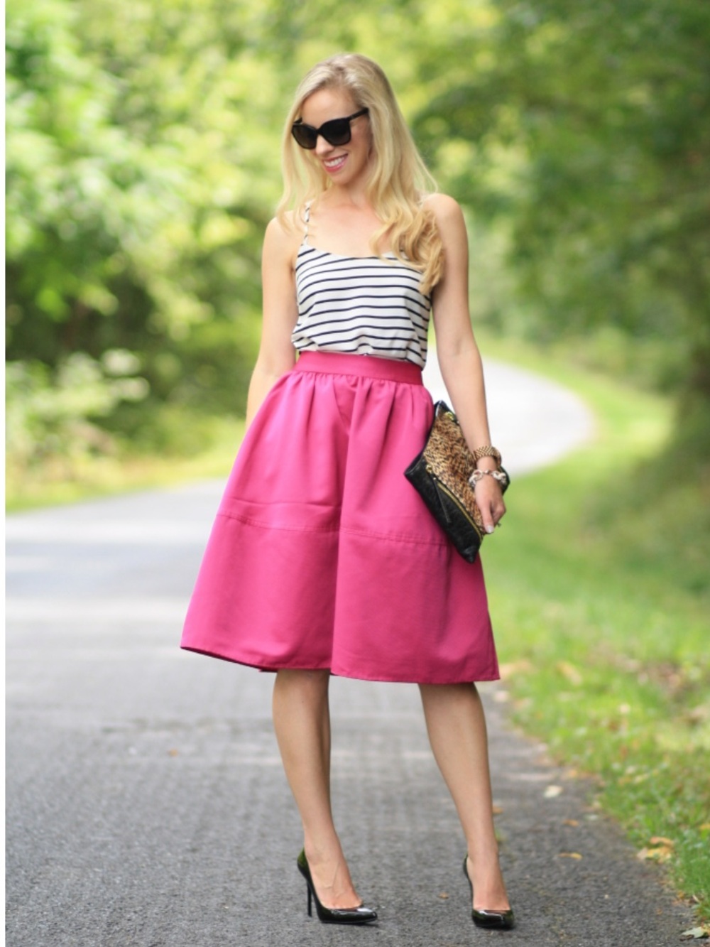 Express fuchsia pink midi full skirt size 4